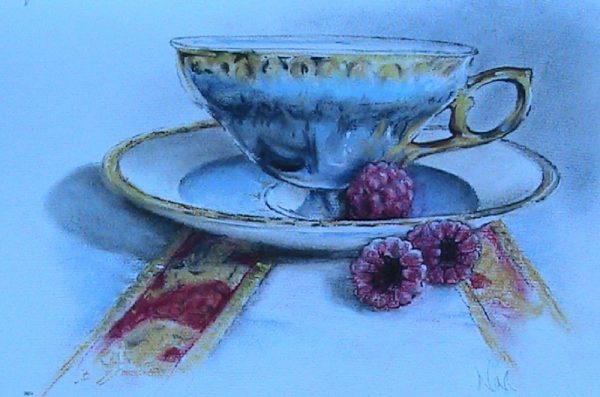 Raspberries & Blue China - 26cm (h) x 36cm (w)