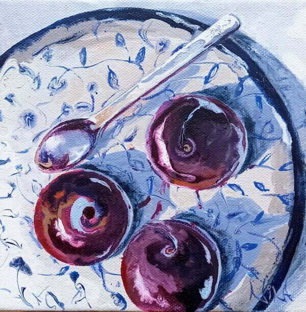 A Plate Of Plums -15cm x 15cms