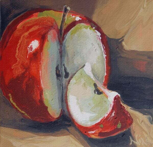 acrylic painting of an apple on canvas