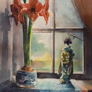 The Red Amaryllis - Still Life Watercolour Painting
