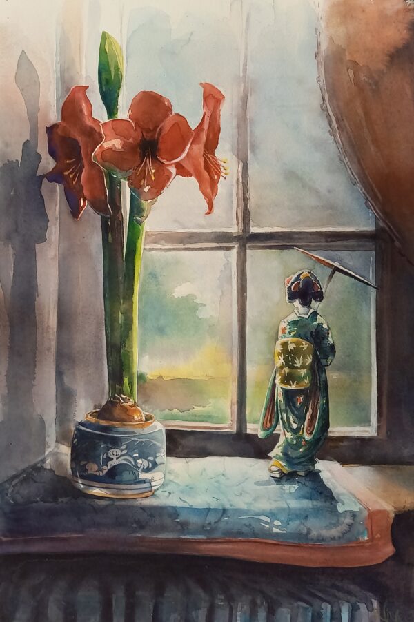 The Red Amaryllis - Still Life Watercolour Painting