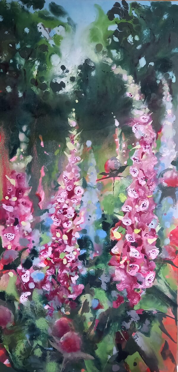In The Shade Beneath The Crabapple Tree -  Foxgloves - Floral Painting