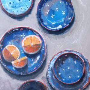 Orange With Blue Plates - Square Greeting Card - A4