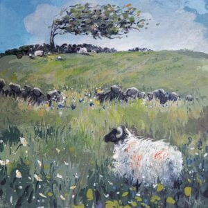 Lush Summer Grass - Landscape Sheep Painting