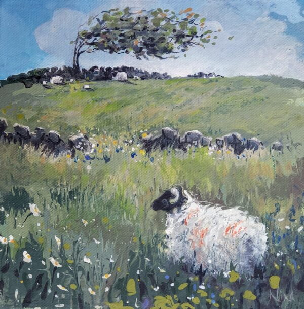 Lush Summer Grass - Landscape Sheep Painting