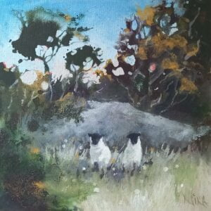 Double Mischief - Landscape Sheep Painting