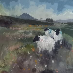 Enjoying The Warm Heather Scented Air - Landscape Sheep Painting