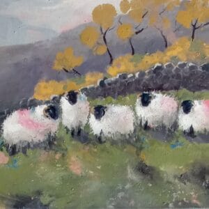 Sheep With Autumn Trees - Landscape Painting