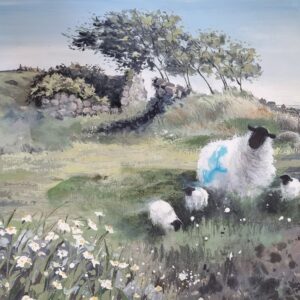 Enjoying The Soft Summer Grass Inishnee - Landscape Sheep Painting