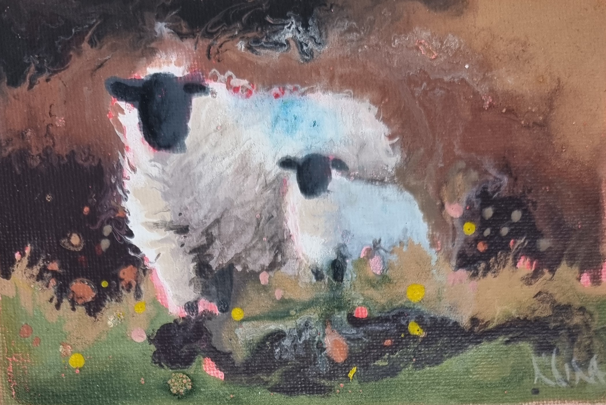 Meadow Whispers - Sheep Landscape Painting